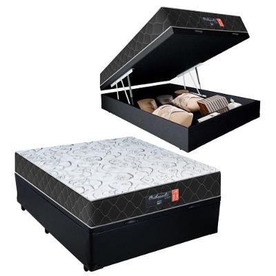 Cama Box Baú Casal + Colchão Semi Ortopédico Extra Firme Espuma D33 Prime Colchões 72x138x188 Cor:preto