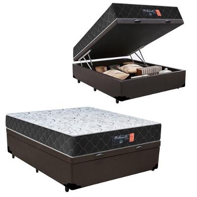 Cama Box Baú Casal + Colchão Semi Ortopédico Extra Firme Espuma D33 Prime Colchões 72x138x188 Cor:marrom