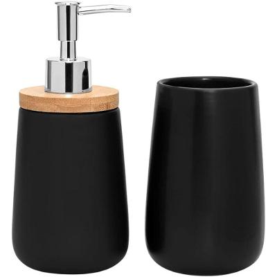 Jogo De Banheiro Em Cerâmica E Bambu Black 2 Pçs
