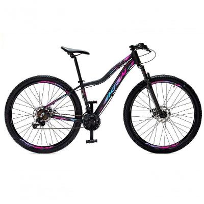Bicicleta Aro 29 Krw Alumínio 27 Vel Freio Hidráulico Suspensão Dianteira S8 15.5 Preto-Rosa E Azul