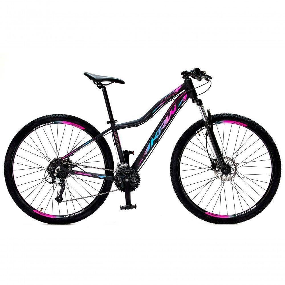 Bicicleta Aro 29 Krw Alumínio 27 Vel Freio Hidráulico Suspensão Com Trava S9 15.5 Preto-Rosa E Azul - 1