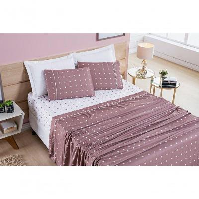 Jogo De Cama Lençol 200 Fios Petit Poá King 04 Peças - Rose