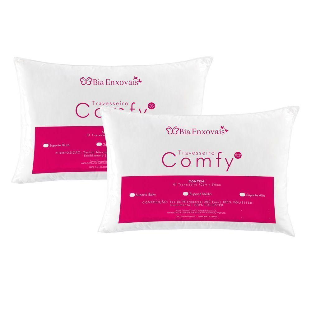 Kit 02 Travesseiros Comfy Suporte Médio - Branco. - 3