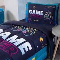 Kit Edredom + Lençol Plush Fofinho Infantil Dupla Face Dream 3 Peças Solteiro - Video Game. - 1