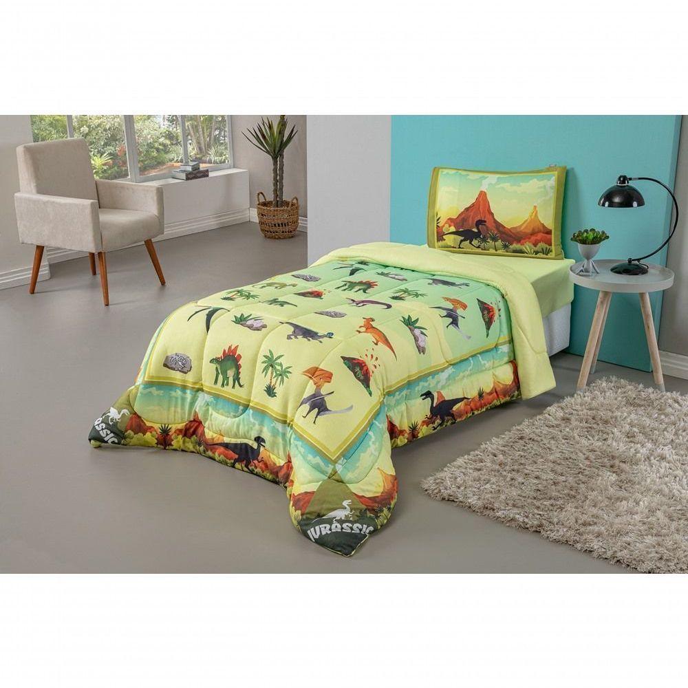 Kit Edredom + Lençol Plush Fofinho Infantil Dupla Face Dream 3 Peças Solteiro - Dinossauro - 2