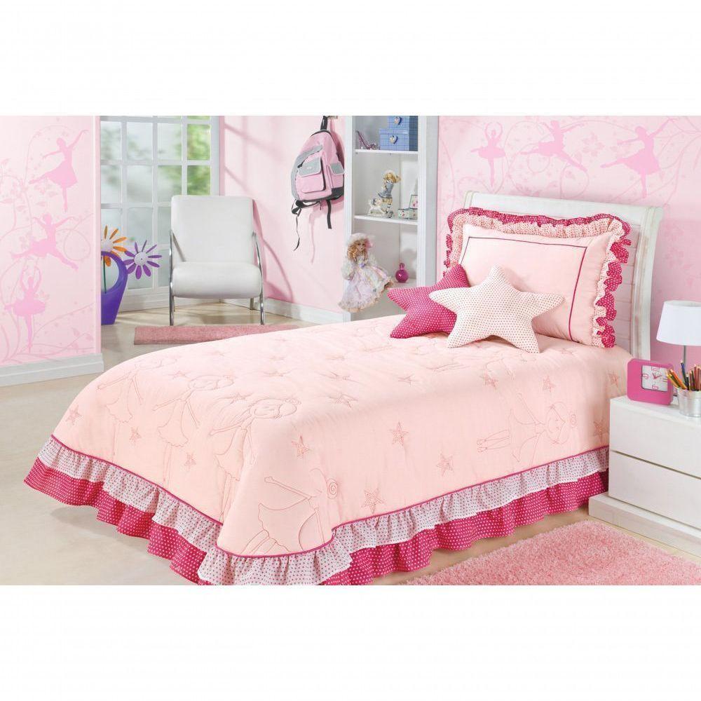 Kit Cobre Leito Com Almofadas Bailarina Solteiro 4 Peças - Pink - 1