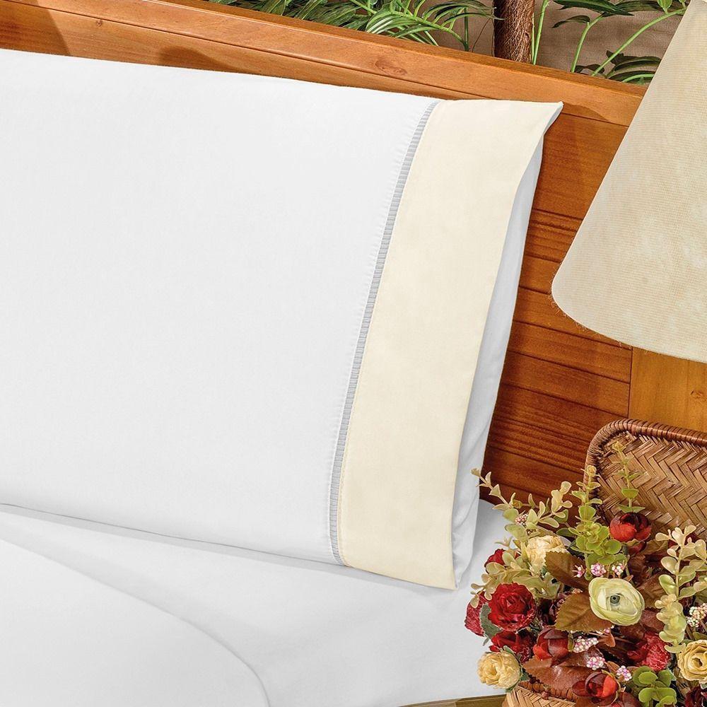 Jogo De Cama Lençol Queen Elegance Exclusivo180 Fios 80% Algodão 04 Peças - Branco E Palha. - 3