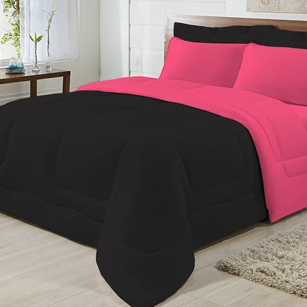 Edredom Dupla Face 100% Algodão Malha Queen Gran Moratta 01 Peça - Pink- Preto - 1