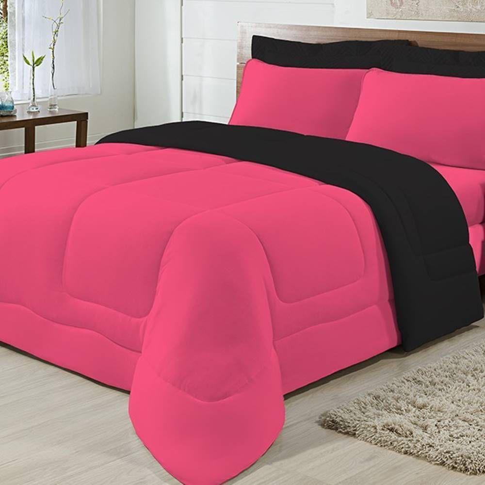 Edredom Dupla Face 100% Algodão Malha Queen Gran Moratta 01 Peça - Pink- Preto - 2