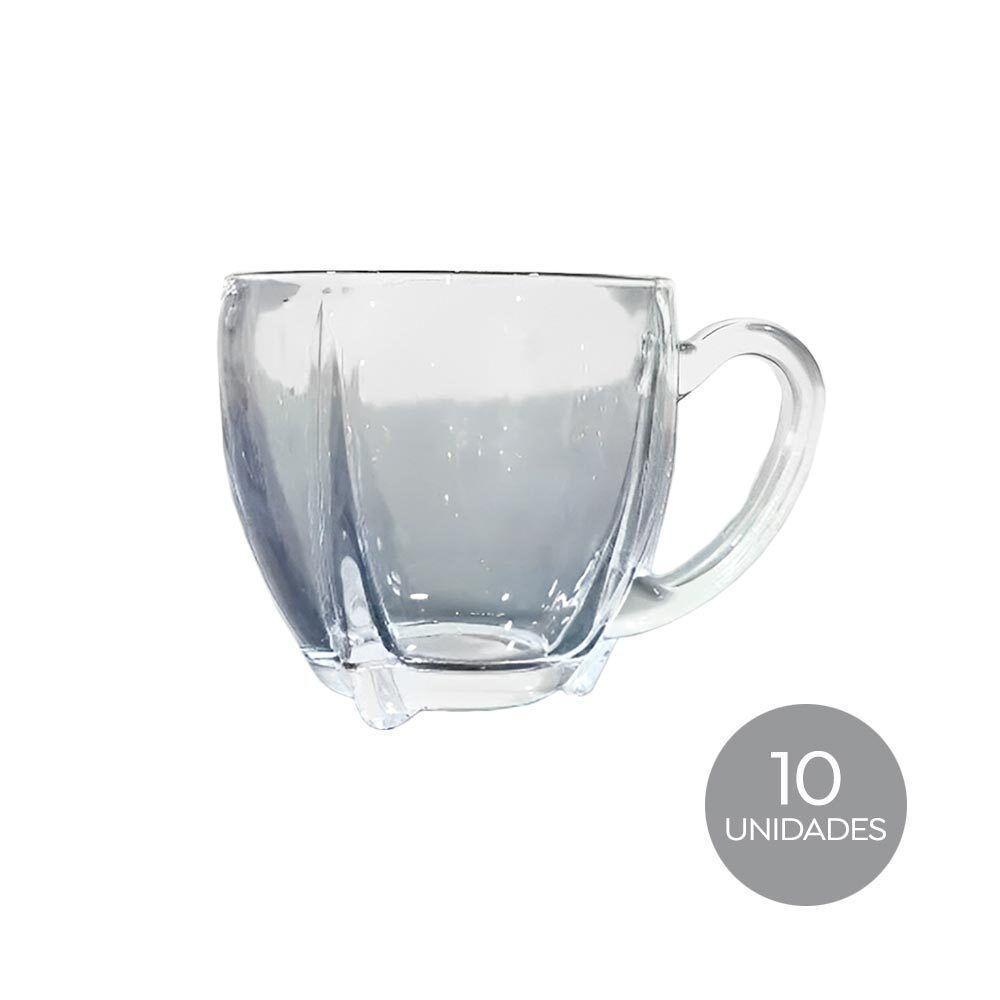 Kit 10 Xícaras De Café Vidro Love Em Casa Tem 195ml - 2