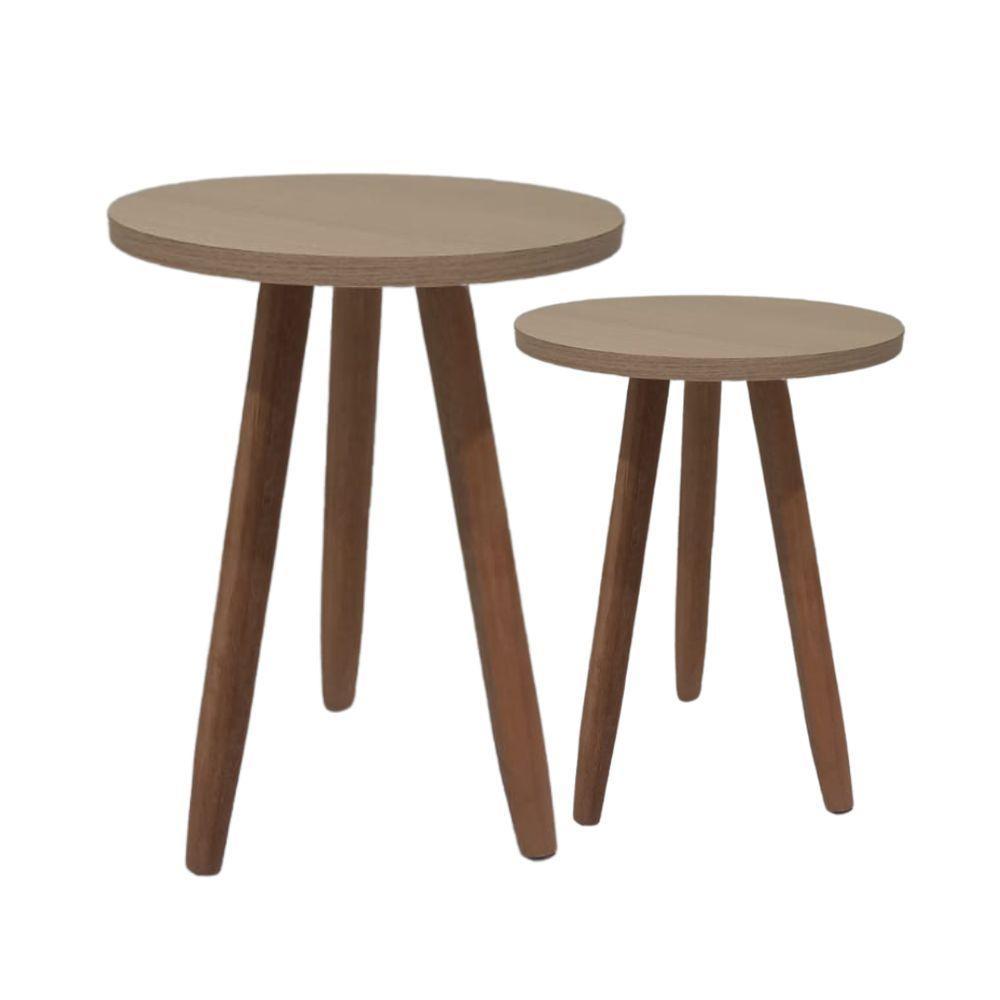 Conjunto 2 Mesas De Canto Laterais Sofá Sala Mdf Pés Madeira Truffel - 1