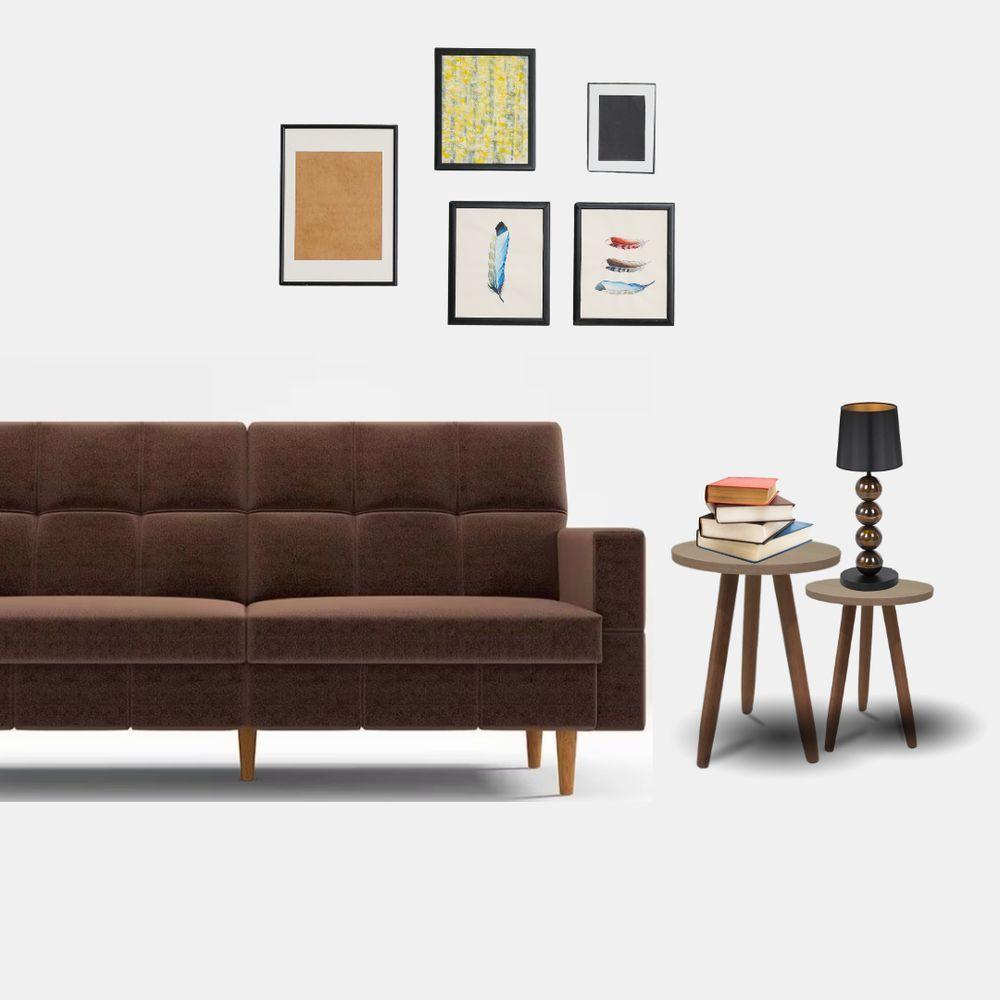 Conjunto 2 Mesas De Canto Laterais Sofá Sala Mdf Pés Madeira Truffel - 2