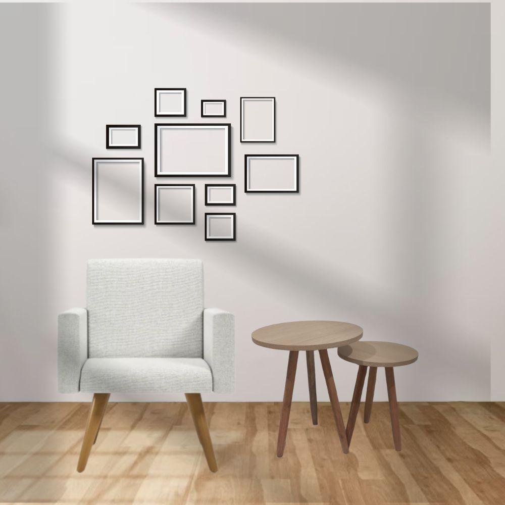 Conjunto 2 Mesas De Canto Laterais Sofá Sala Mdf Pés Madeira Truffel - 3