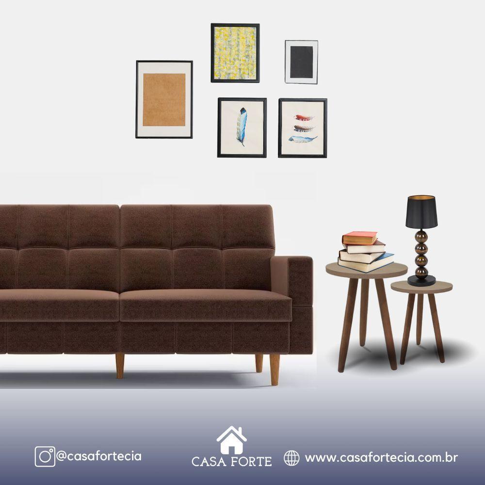 Conjunto 2 Mesas De Canto Laterais Sofá Sala Mdf Pés Madeira Truffel - 5