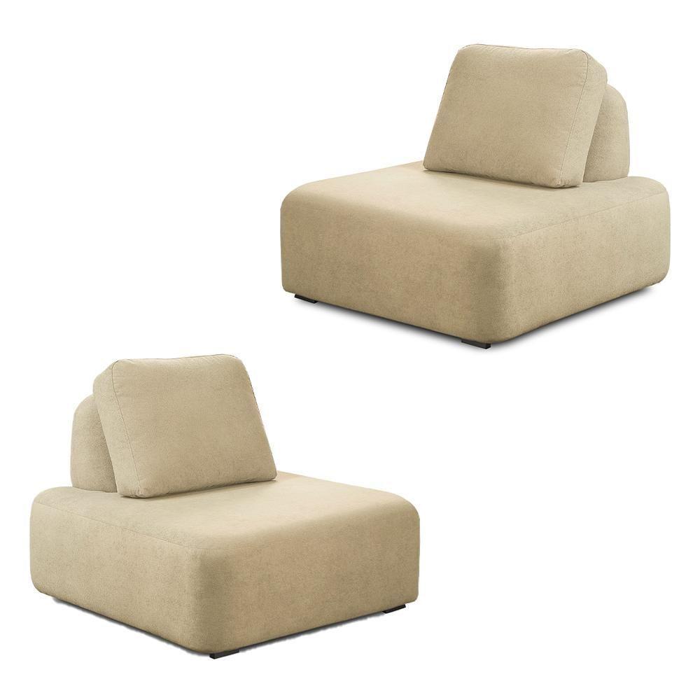 Kit 2 Poltronas Decorativas Santiago Sala De Estar Pés Em Madeira Bouclê Bege - 1