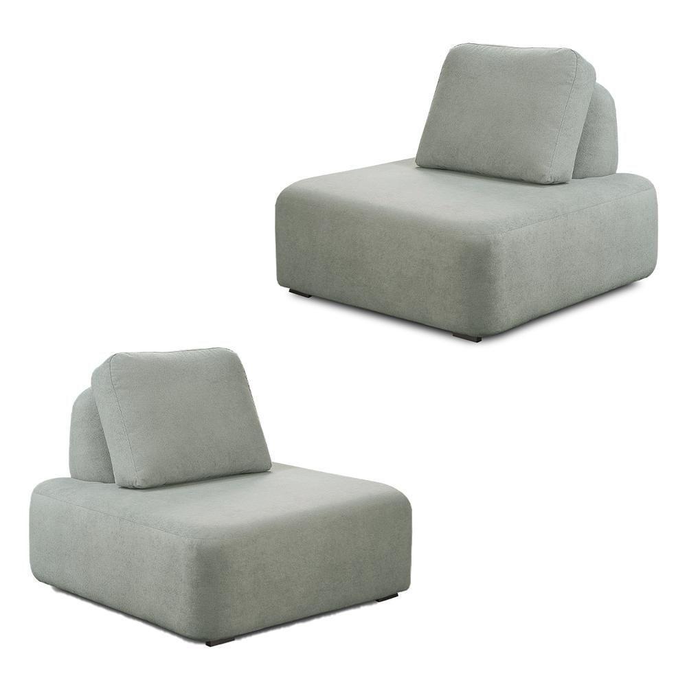 Kit 2 Poltronas Decorativas Santiago Sala De Estar Pés Em Madeira Bouclê Cinza - 1