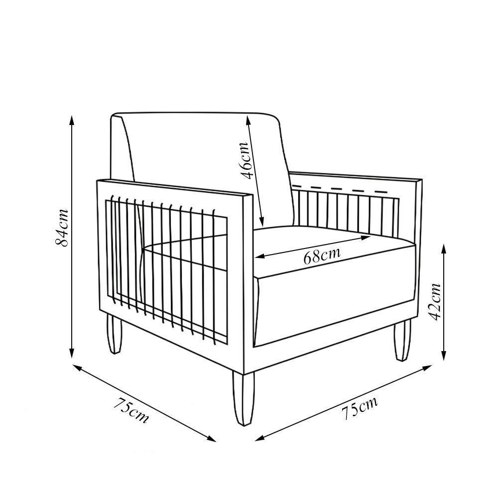 Poltrona Sala De Estar Pés Madeira Maciça Corda Náutica Preta 75cm Manila Pu Bege - 7