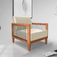 Poltrona Sala De Estar Pés Madeira Maciça Corda Náutica Preta 75cm Manila Pu Bege - 1