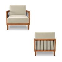 Poltrona Sala De Estar Pés Madeira Maciça Corda Náutica Preta 75cm Manila Pu Bege - 2