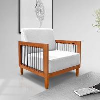 Poltrona Sala De Estar Pés Madeira Maciça Corda Náutica Preta 75cm Manila Linho Cinza Rústico - 1