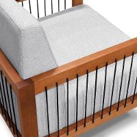 Poltrona Sala De Estar Pés Madeira Maciça Corda Náutica Preta 75cm Manila Linho Cinza Rústico