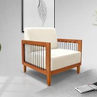 Poltrona Sala De Estar Pés Madeira Maciça Corda Náutica Preta 75cm Manila Linho Off White Rústico - 1