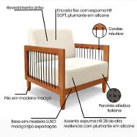 Poltrona Sala De Estar Pés Madeira Maciça Corda Náutica Preta 75cm Manila Linho Off White Rústico - 5