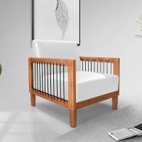 Poltrona Sala De Estar Pés Madeira Maciça Corda Náutica Preta 75cm Manila Pu Branco - 1