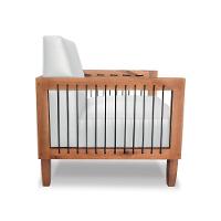 Poltrona Sala De Estar Pés Madeira Maciça Corda Náutica Preta 75cm Manila Pu Branco - 2