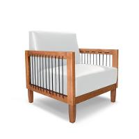 Poltrona Sala De Estar Pés Madeira Maciça Corda Náutica Preta 75cm Manila Pu Branco - 6