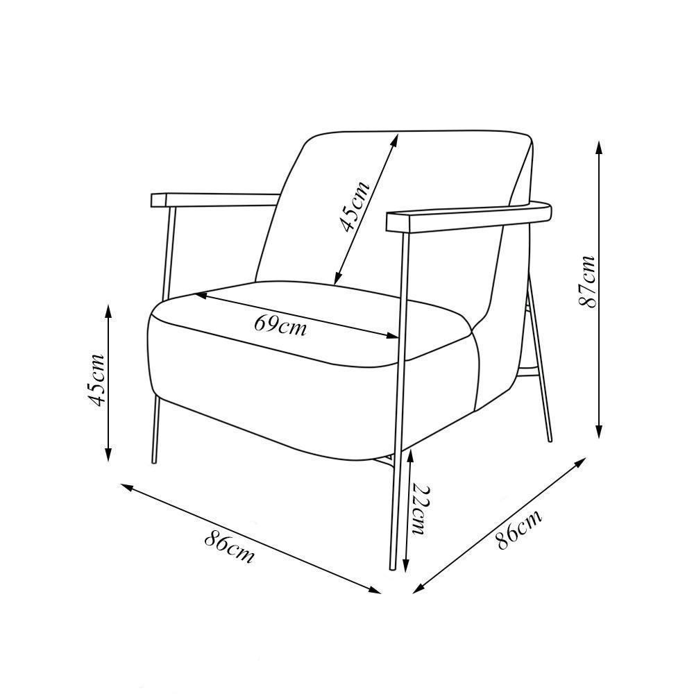 Poltrona Sala De Estar Pés Em Ferro Preto Braço Madeira Maciça 86cm Thane Bouclê Off White - 5