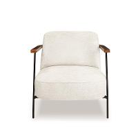 Poltrona Sala De Estar Pés Em Ferro Preto Braço Madeira Maciça 86cm Thane Bouclê Off White