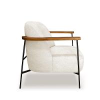 Poltrona Sala De Estar Pés Em Ferro Preto Braço Madeira Maciça 86cm Thane Bouclê Off White - 7