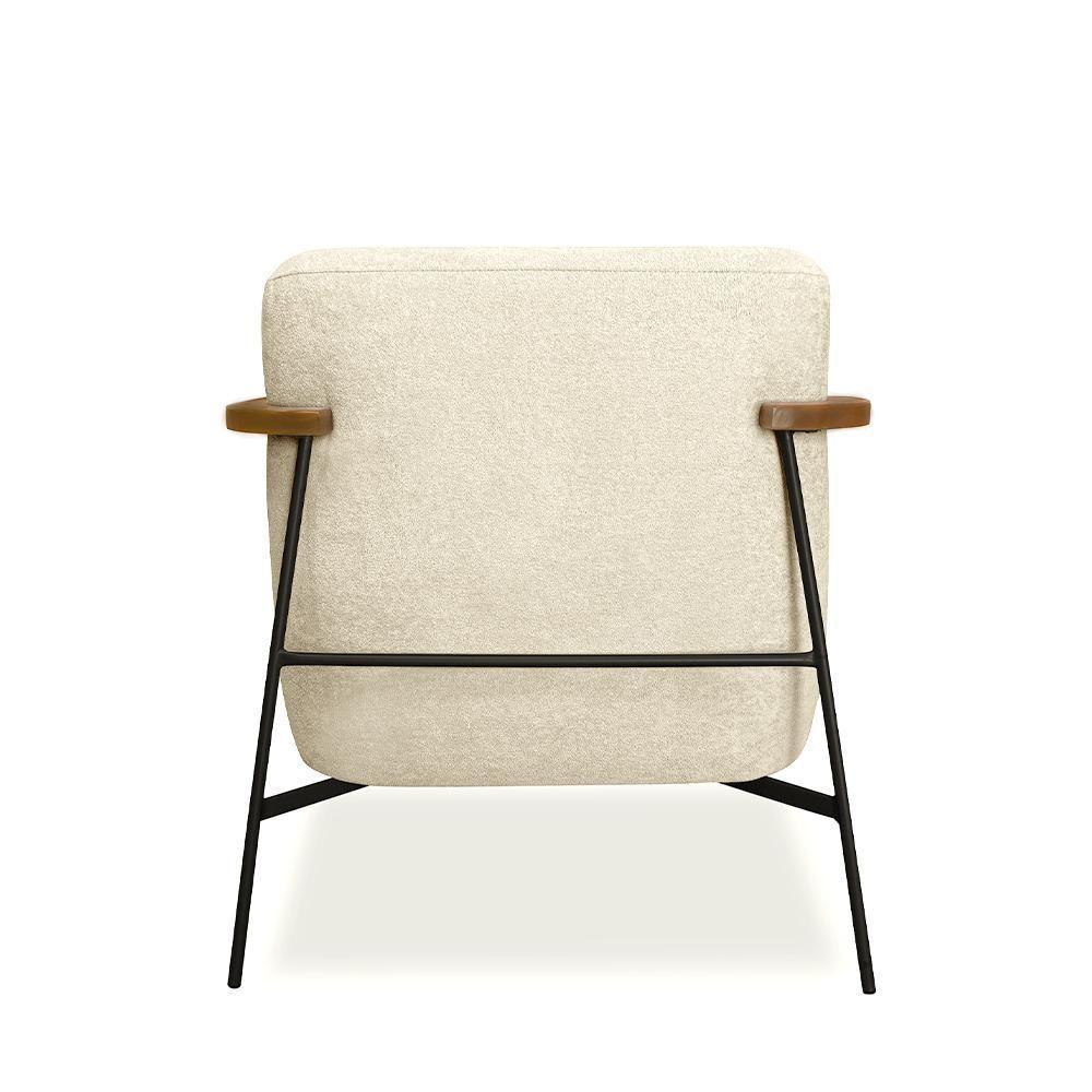 Poltrona Sala De Estar Pés Em Ferro Preto Braço Madeira Maciça 86cm Thane Bouclê Bege - 4