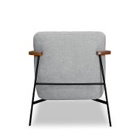 Poltrona Sala De Estar Pés Em Ferro Preto Braço Madeira Maciça 86cm Thane Bouclê Cinza - 2