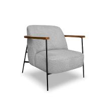 Poltrona Sala De Estar Pés Em Ferro Preto Braço Madeira Maciça 86cm Thane Bouclê Cinza - 3