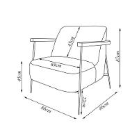 Poltrona Sala De Estar Pés Em Ferro Preto Braço Madeira Maciça 86cm Thane Bouclê Cinza - 5