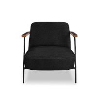 Poltrona Sala De Estar Pés Em Ferro Preto Braço Madeira Maciça 86cm Thane Bouclê Preto