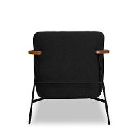 Poltrona Sala De Estar Pés Em Ferro Preto Braço Madeira Maciça 86cm Thane Bouclê Preto - 5