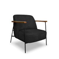 Poltrona Sala De Estar Pés Em Ferro Preto Braço Madeira Maciça 86cm Thane Bouclê Preto - 7