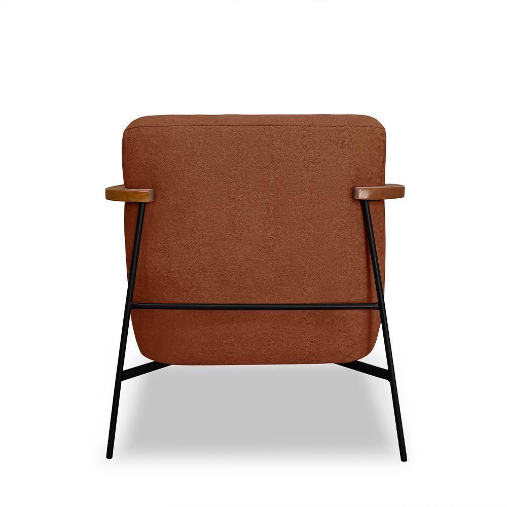 Poltrona Sala De Estar Pés Em Ferro Preto Braço Madeira Maciça 86cm Thane Bouclê Terracota - 7