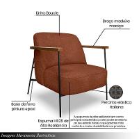 Poltrona Sala De Estar Pés Em Ferro Preto Braço Madeira Maciça 86cm Thane Bouclê Terracota - 3