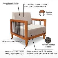 Poltrona Sala De Estar Pés Madeira Maciça Corda Náutica Preta 75cm Manila Linho Areia Rústico - 6