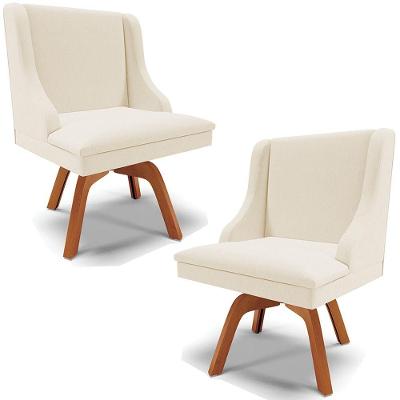 Kit 2 Cadeiras Decorativas Sala De Jantar Base Giratória De Madeira Firenze Linho Bege/natural G19 - Gran Belo