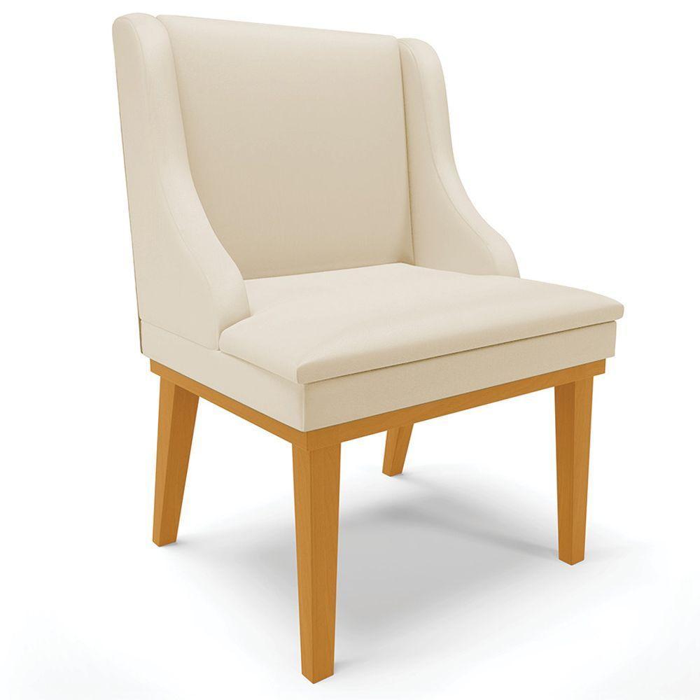 Kit 5 Cadeiras Decorativas Sala De Jantar Base Fixa De Madeira Firenze Pu Bege/castanho G19 - Gran Belo - 3