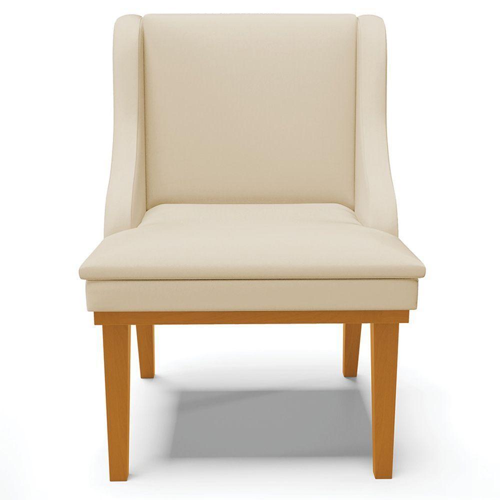 Kit 5 Cadeiras Decorativas Sala De Jantar Base Fixa De Madeira Firenze Pu Bege/castanho G19 - Gran Belo - 4