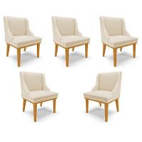 Kit 5 Cadeiras Decorativas Sala De Jantar Base Fixa De Madeira Firenze Pu Bege/castanho G19 - Gran Belo - 1