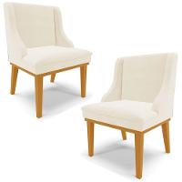 Kit 2 Cadeiras Decorativas Sala De Jantar Base Fixa De Madeira Firenze Veludo Bege/castanho G19 - Gran Belo - 1