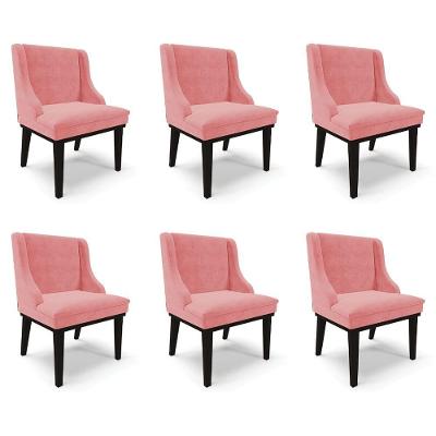 Kit 6 Cadeiras Decorativas Sala De Jantar Base Fixa De Madeira Firenze Suede Rosê/preto G19 - Gran Belo