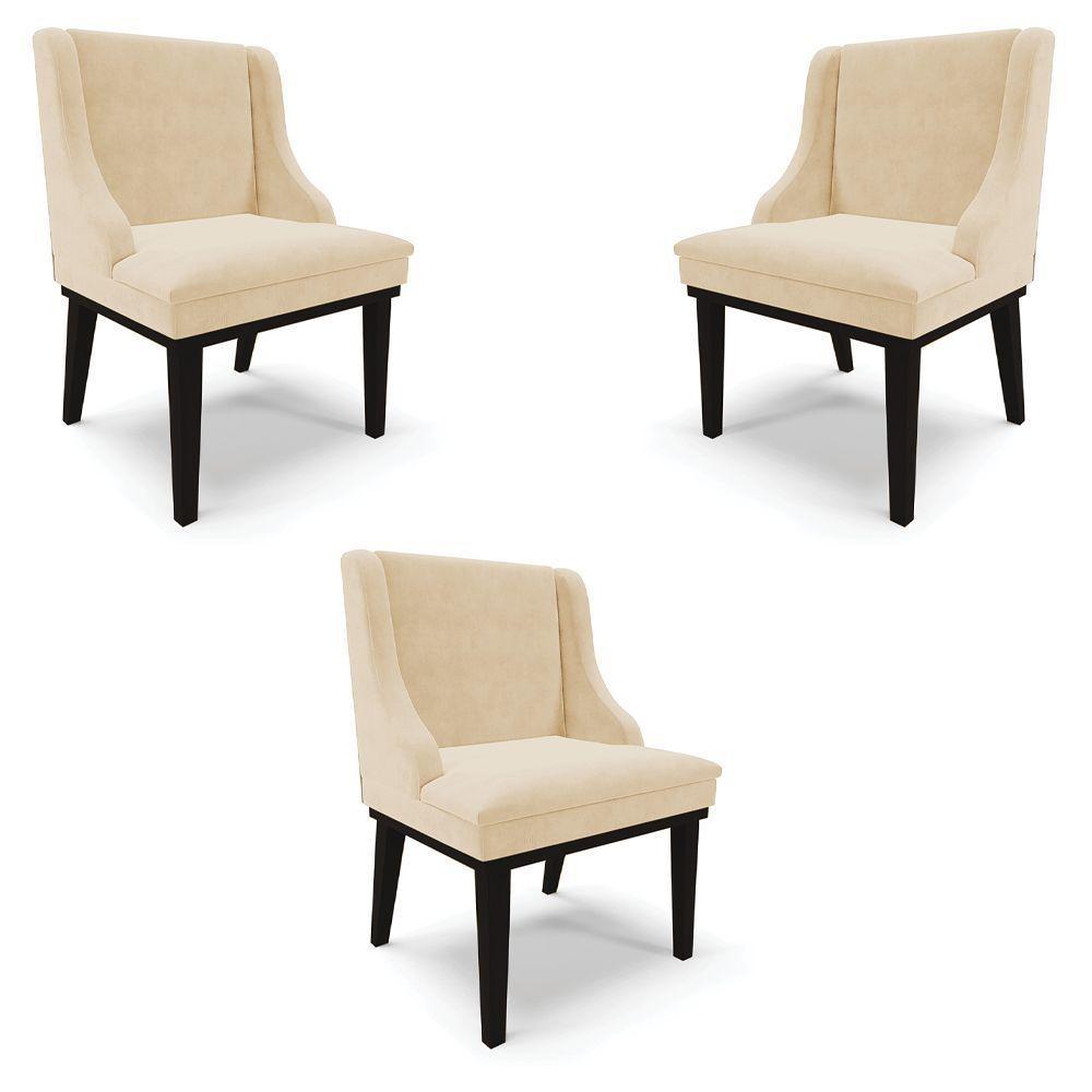Kit 3 Cadeiras Decorativas Sala De Jantar Base Fixa De Madeira Firenze Suede Bege/preto G19 - Gran Belo - 1